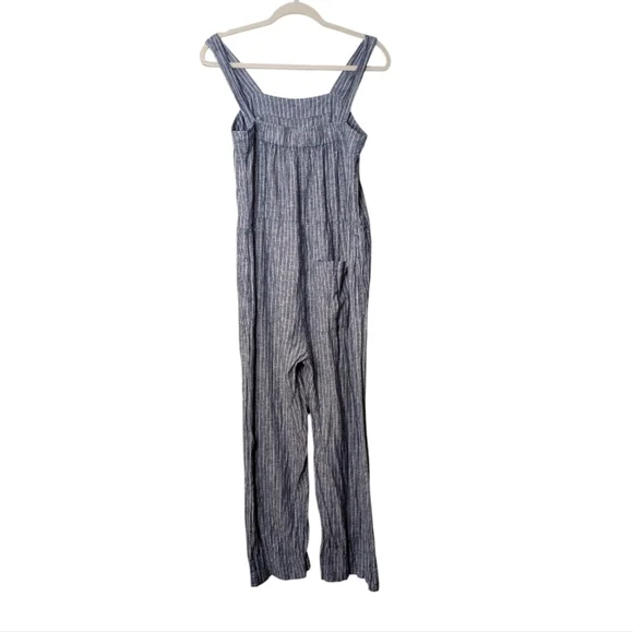 Quince 100% European Linen Square Neck Jumpsuit chambray stripes size Small - Picture 2 of 8